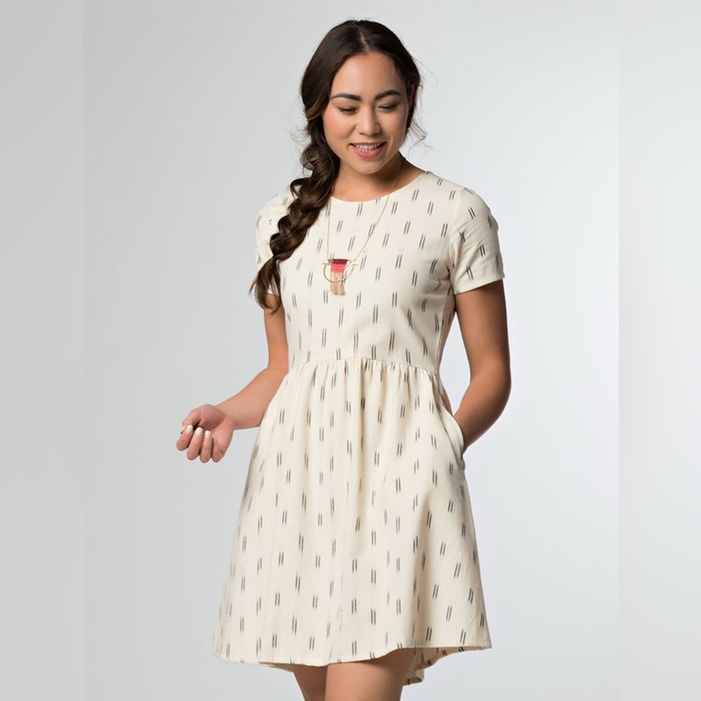 Mata Traders Cream and Black Mini Dress